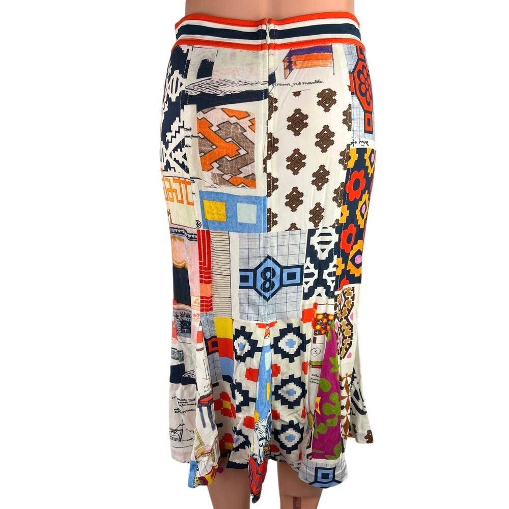 Tory Burch Multicolor Geometric Print Stretch High Waisted Flare Midi Skirt Sz S - Picture 4 of 4